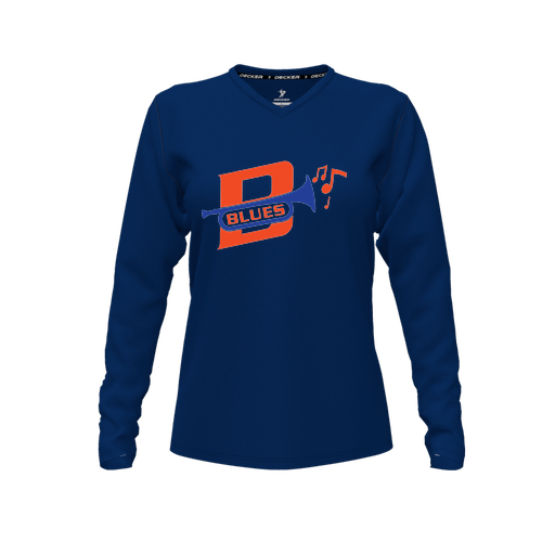 [FTLVCFNV-FYXS-LOGO3] Decker Comfort T-Shirt (Female Youth XS, Navy, V Neck, Logo 3, Long Sleeve)