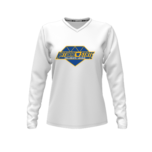 [CUS-DFW-TEES-CMF-VNK-LSL-WHT-FYXS-LOGO2] Comfort T-Shirt (Female Youth XS, White, V Neck, Logo 2, Long Sleeve)