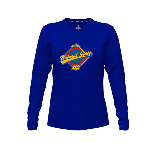 [FTLVCFRY-FYXS-LOGO1] Decker Comfort T-Shirt (Female Youth XS, Royal, V Neck, Logo 1, Long Sleeve)