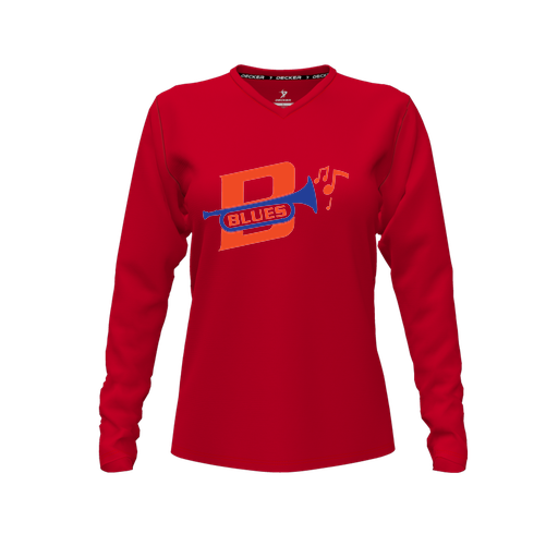 [FTLVCFRD-FYXS-LOGO3] Decker Comfort T-Shirt (Female Youth XS, Red, V Neck, Logo 3, Long Sleeve)