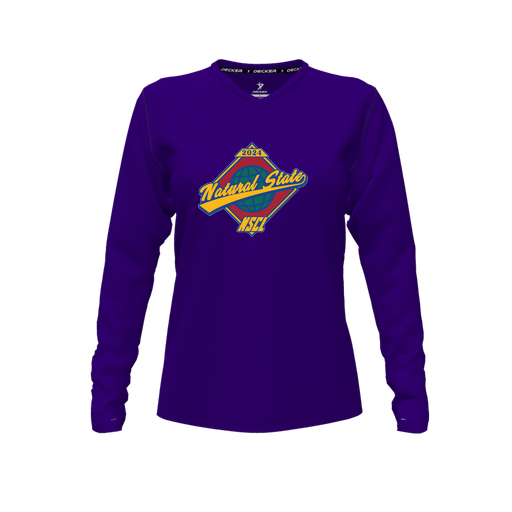[FTLVCFPP-FYXS-LOGO1] Decker Comfort T-Shirt (Female Youth XS, Purple, V Neck, Logo 1, Long Sleeve)