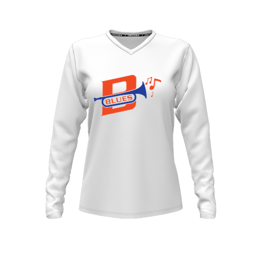 [CUS-DFW-TEES-PER-VNK-LSL-WHT-FYXS-LOGO3] Performance T-Shirt (Female Youth XS, White, V Neck, Logo 3, Long Sleeve)