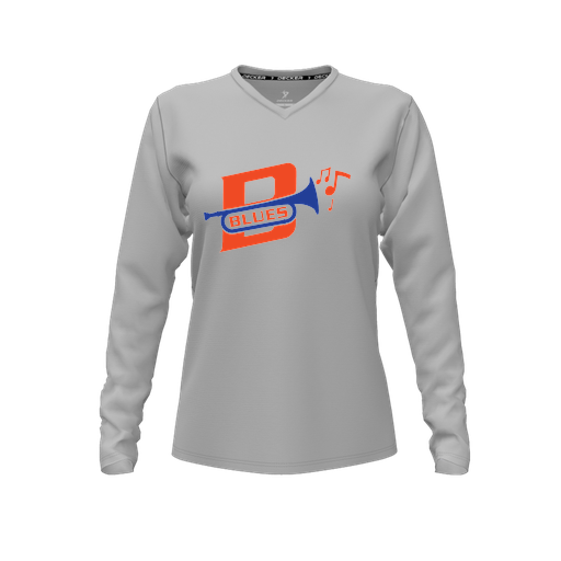 [CUS-DFW-TEES-PER-VNK-LSL-GRY-FYXS-LOGO3] Performance T-Shirt (Female Youth XS, Gray, V Neck, Logo 3, Long Sleeve)