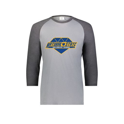 [6879.30V.S-LOGO2] Men's Vintage 3/4 Sleeve T-Shirt (Adult S, Gray, Logo 2)